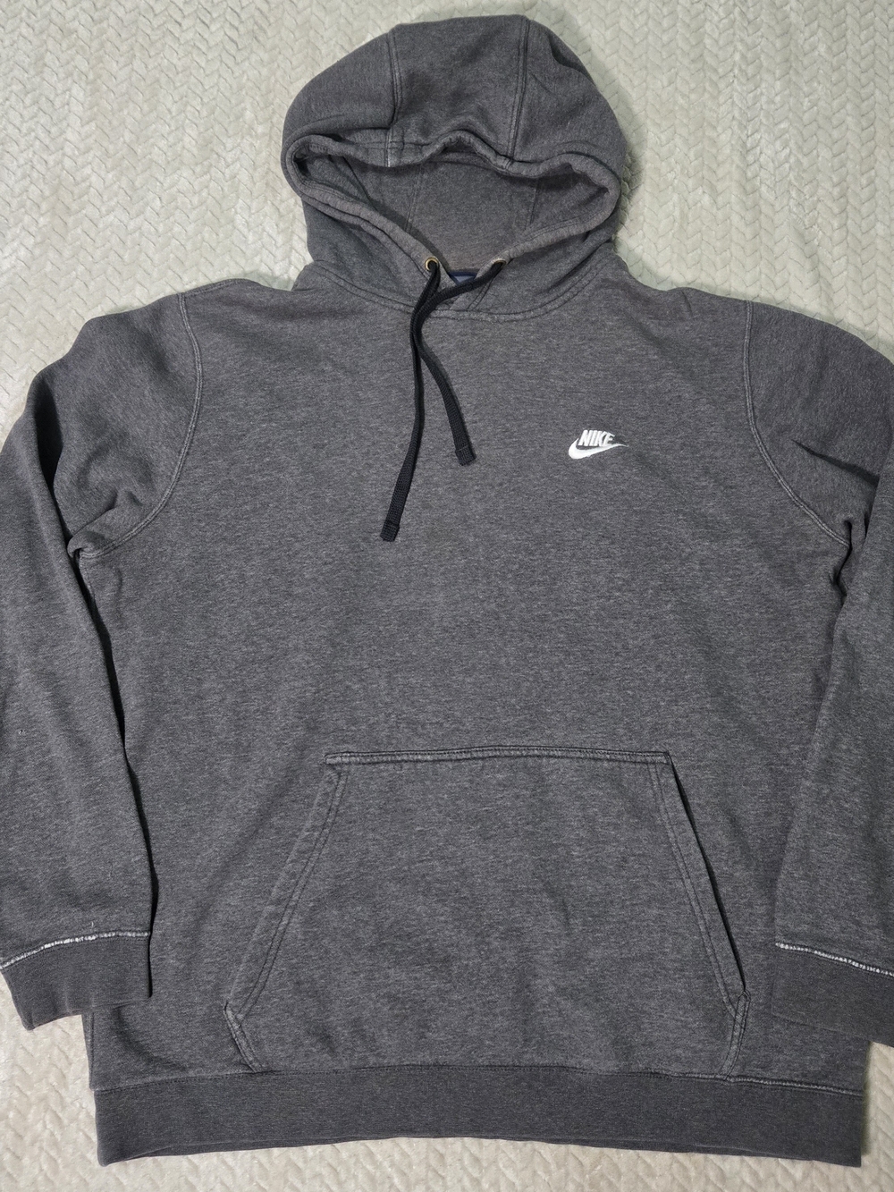 Nike Men's Gray Pullover Hoodie XL Solid Fleece Cotton Blend Logo Pockets *Read